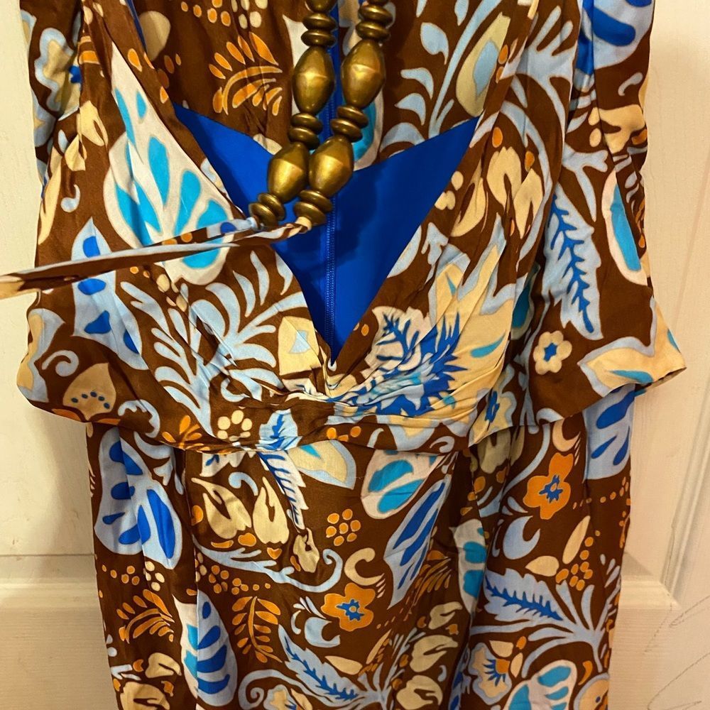 Alexis Blue and Brown Floral Midi Dress - Picture 6 of 11